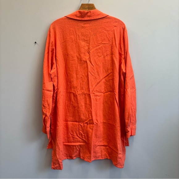Feel Good Store Linen Blend 2X Tunic Button Down Shirt Orange Long sleeve - Picture 9 of 11